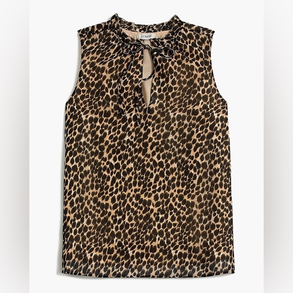 J. Crew | Leopard Ruffle Tie-Neck Top